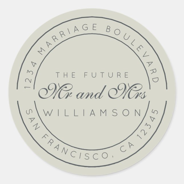 Chic Script Future Mr. Wedding Rücksendeadresse Runder Aufkleber (Vorderseite)