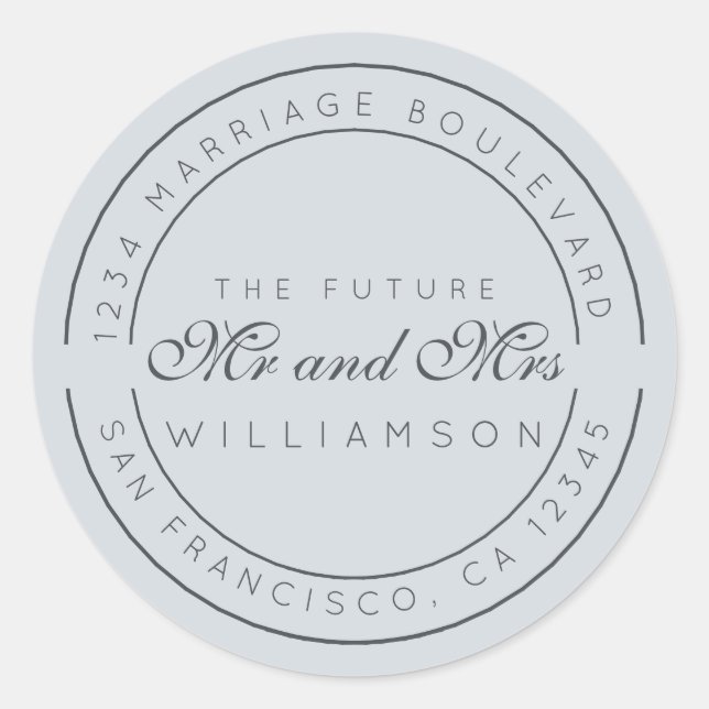 Chic Script Future Mr. Wedding Rücksendeadresse Runder Aufkleber (Vorderseite)