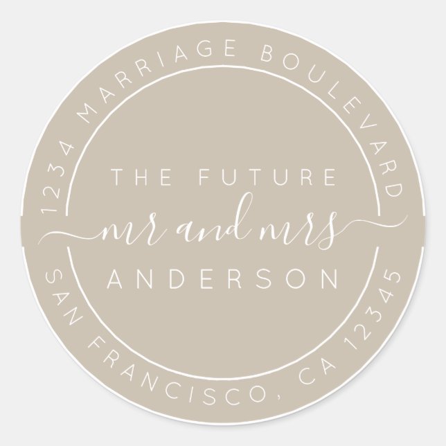 Chic Script Future Mr. Wedding Rücksendeadresse Runder Aufkleber (Vorderseite)