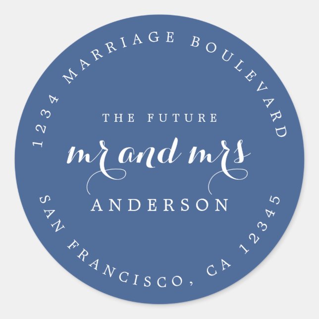 Chic Script Future Mr. Wedding Rücksendeadresse Runder Aufkleber (Vorderseite)
