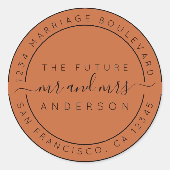 Chic Script Future Rücksendeadresse Orange Runder Aufkleber (Vorderseite)