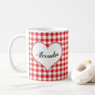 Chic Script Girly Red White Gingham Individuelle N Tasse