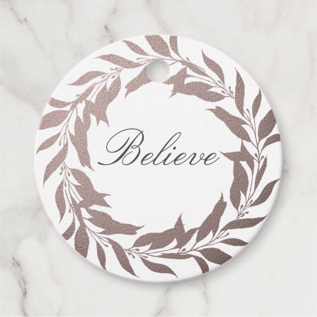 Chic Script glauben Lila Foil Wreath Weihnachten Geschenkanhänger (Vorderseite)