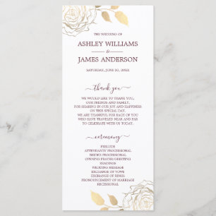 Chic Script Gold Floral Rose Einfache Hochzeit Programm