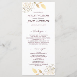 Chic Script Gold Floral Rose Einfache Hochzeit Programm