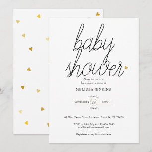 Chic Script Gold Herzen Baby Shower / Konfetti Einladung