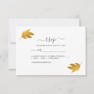 Chic Script Gold Leaf Einfache Hochzeit RSVP Karte