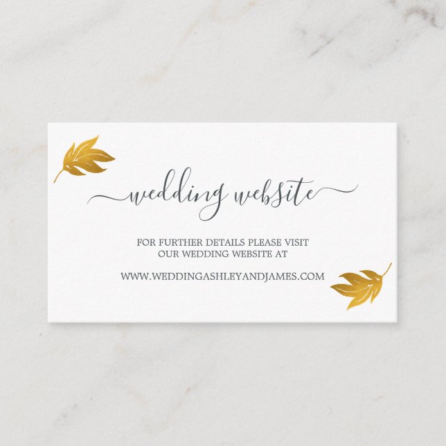 Chic Script Gold Leaf Wedding Website Begleitkarte (Vorderseite)