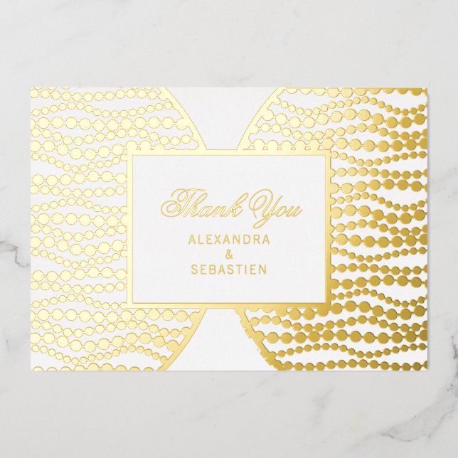 Chic Script Golden Pearls Gold Foil Danke Karte (Vorderseite)
