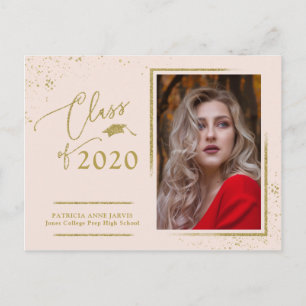 Chic Script Grad Ankündigung Festive Gold Glitzer Postkarte