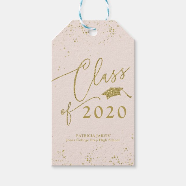Chic Script Grad Ankündigung Gold Glitzer Geschenkanhänger (Vorderseite)