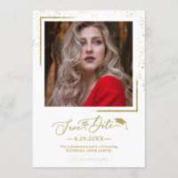 Chic Script Grad Party Save the Date Gold Glitzer