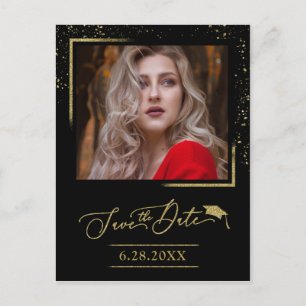 Chic Script Grad Party Save the Date Gold Glitzer Postkarte