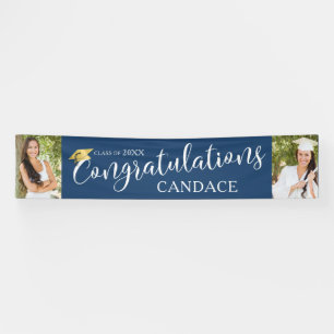 Chic Script GRATULALATIONS Foto Abschluss Blau Banner