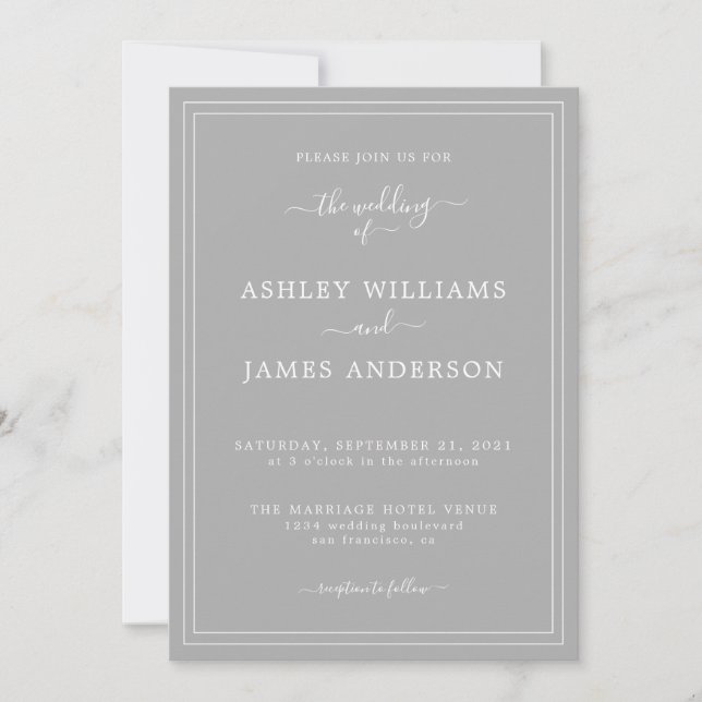 Chic Script Gray Wedding Einladung (Vorderseite)