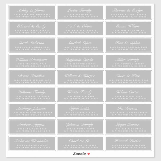 Chic Script Gray Wedding Guest Address Labels (Blatt)