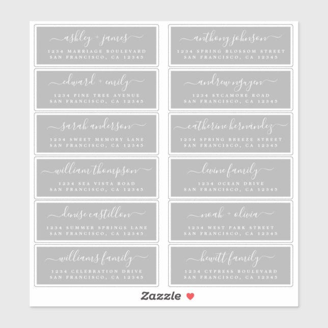 Chic Script Gray Wedding Guest Address Labels (Blatt)