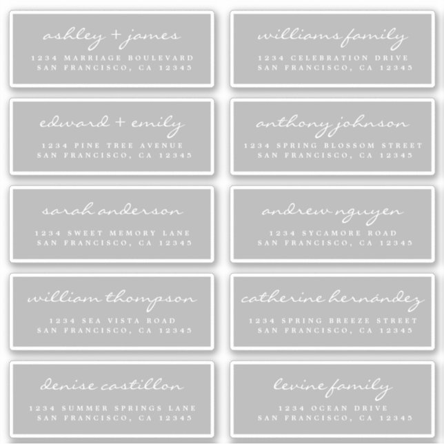 Chic Script Gray Wedding Guest Address Labels (Vorderseite)