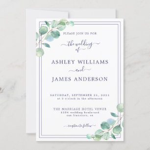 Chic Script Green Foliage Wedding Einladung