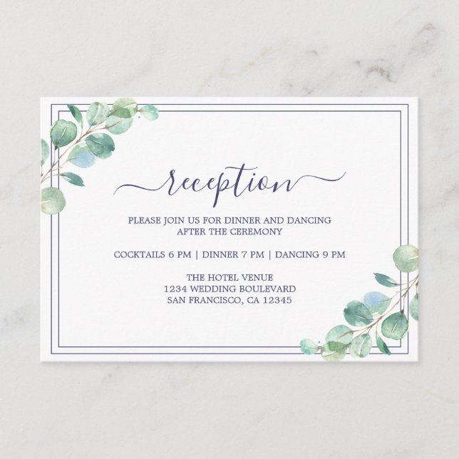 Chic Script Green Foliage Wedding Reception Begleitkarte (Vorderseite)