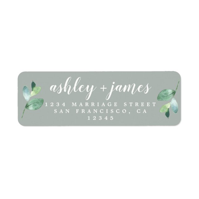 Chic Script Green Foliage Wedding Rücksendeadresse (Vorne)