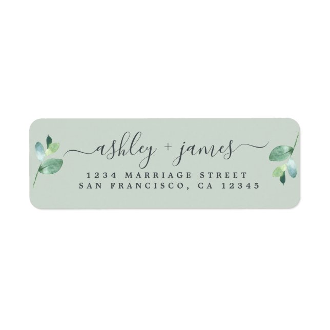 Chic Script Green Foliage Wedding Rücksendeadresse (Vorne)