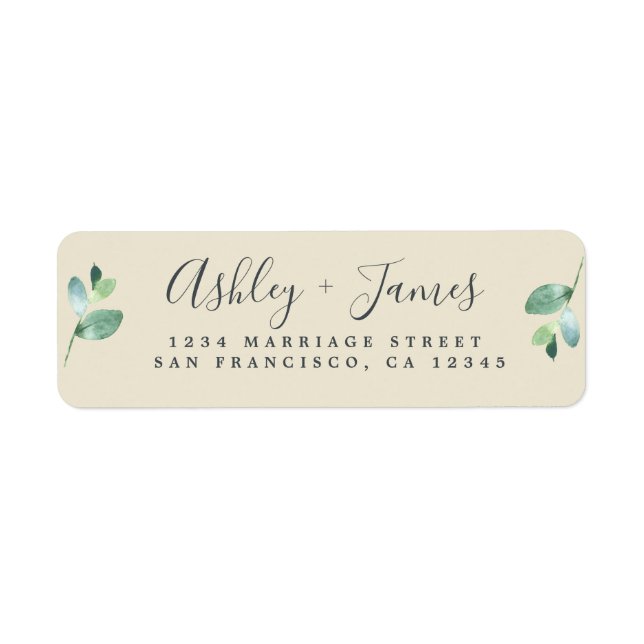 Chic Script Green Foliage Wedding Rücksendeadresse (Vorne)