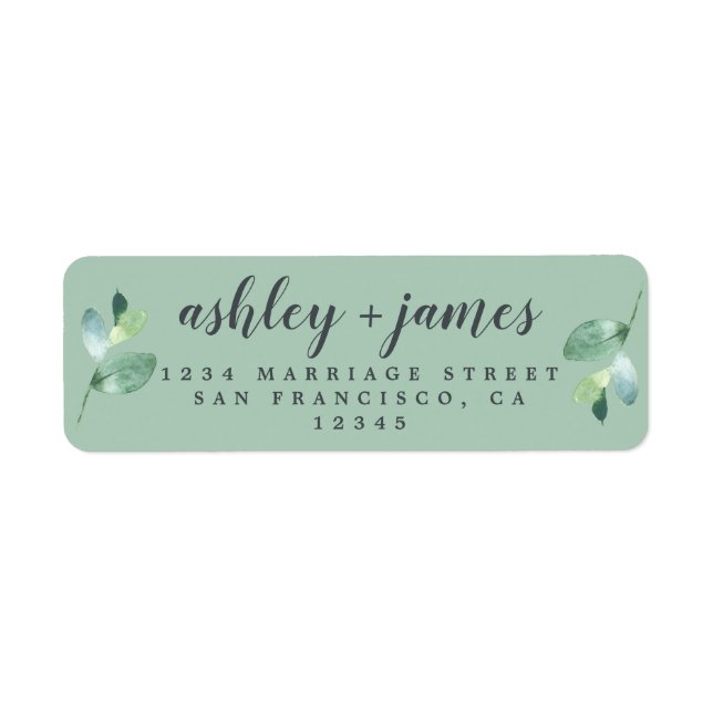 Chic Script Green Foliage Wedding Rücksendeadresse (Vorne)