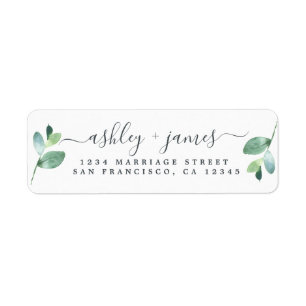 Chic Script Green Foliage Wedding Rücksendeadresse