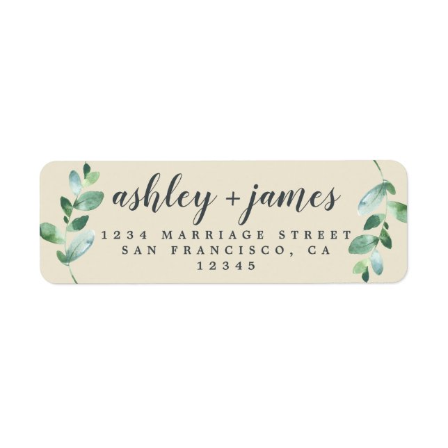 Chic Script Green Foliage Wedding Rücksendeadresse (Vorne)