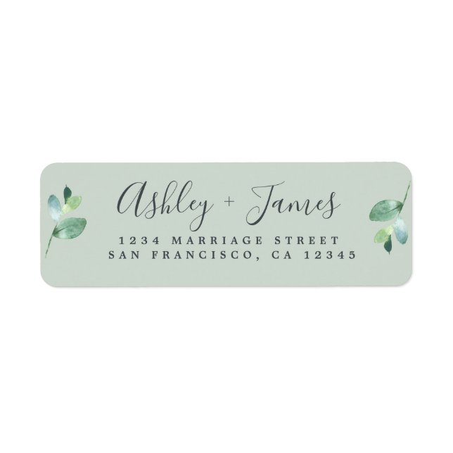 Chic Script Green Foliage Wedding Rücksendeadresse (Vorne)