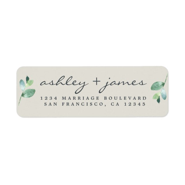 Chic Script Green Foliage Wedding Rücksendeadresse (Vorne)