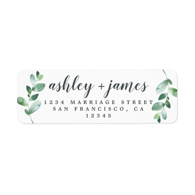 Chic Script Green Foliage Wedding Rücksendeadresse (Vorne)