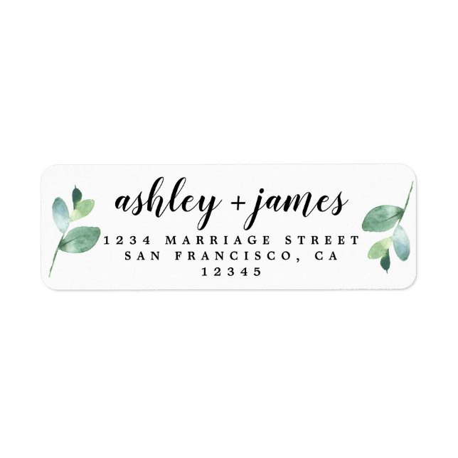 Chic Script Green Foliage Wedding Rücksendeadresse (Vorne)