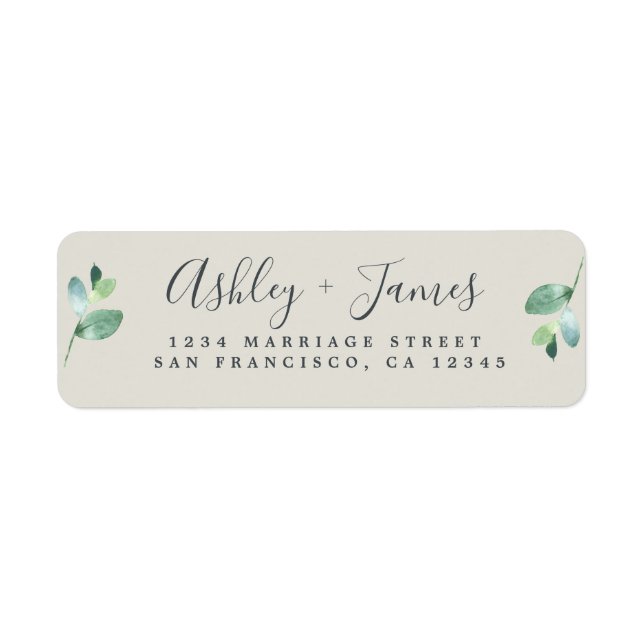 Chic Script Green Foliage Wedding Rücksendeadresse (Vorne)