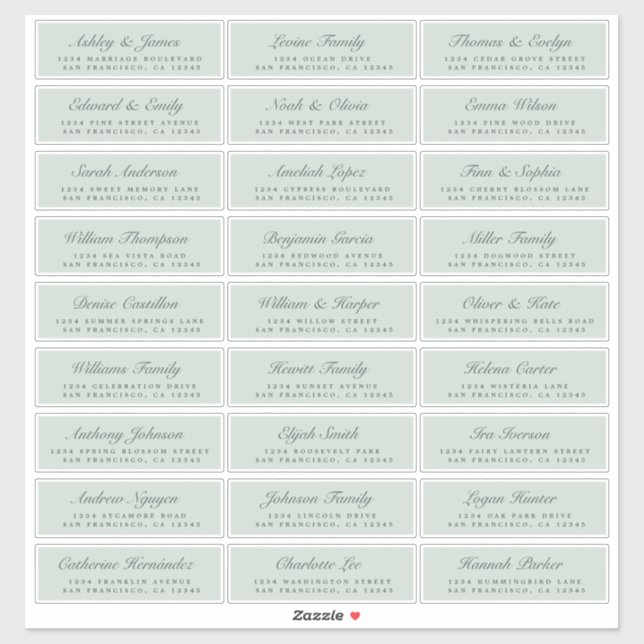 Chic Script Green Wedding Guest Address Labels (Blatt)