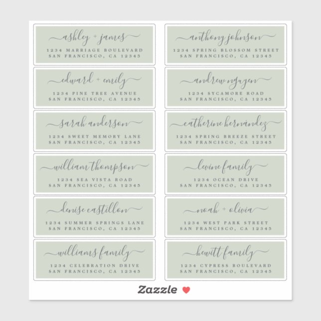Chic Script Green Wedding Guest Address Labels (Blatt)