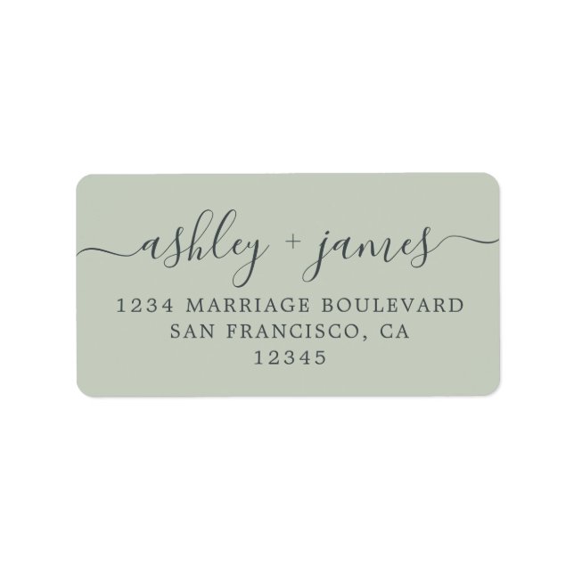 Chic Script Green Wedding Return Address Label Adressaufkleber (Vorne)