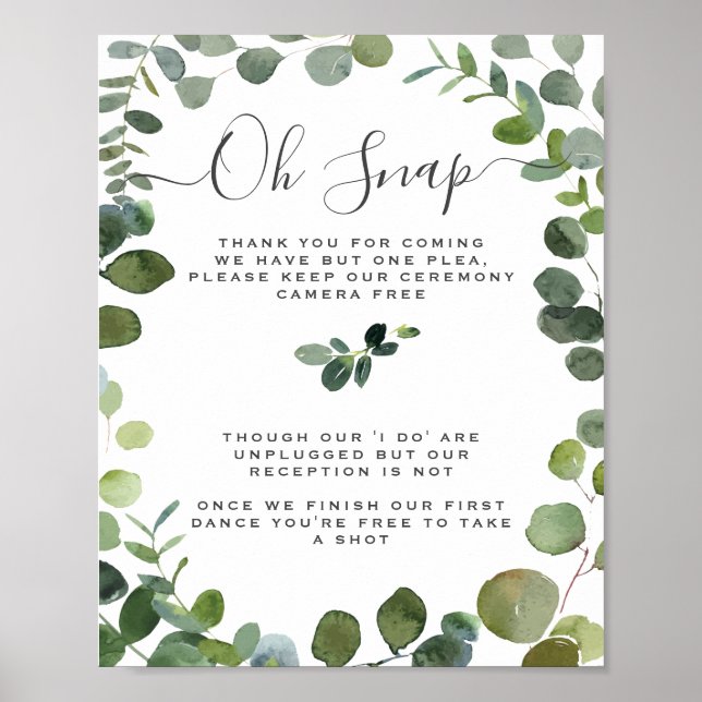 Chic Script Greenery Eucalyptus Unplugged Wedding Poster (Vorne)