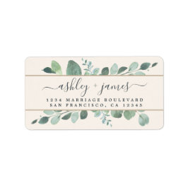 Chic Script Greenery Wedding Ivory Rücksendeadress Adressaufkleber