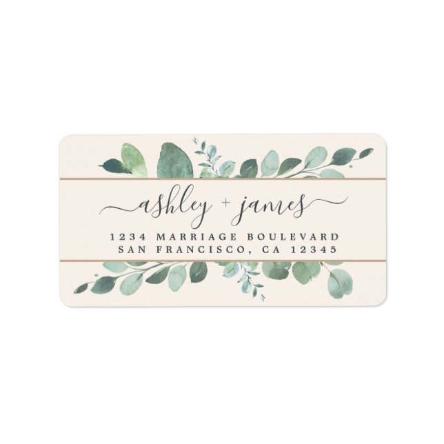Chic Script Greenery Wedding Ivory Rücksendeadress Adressaufkleber (Vorne)