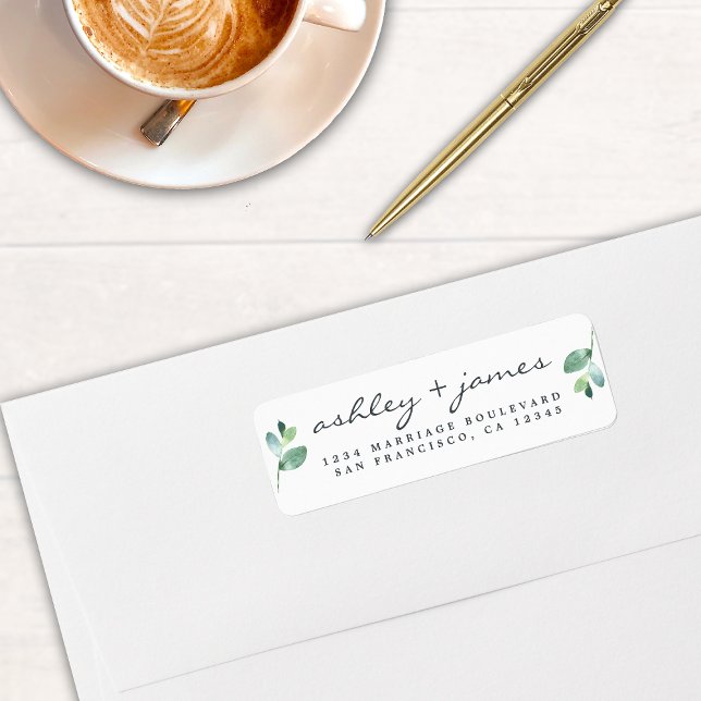 Chic Script Greenery Wedding Rücksendeadresse (Von Creator hochgeladen)
