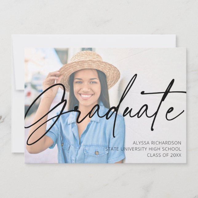 Chic Script H Foto Graduation Party Green Einladung (Vorderseite)