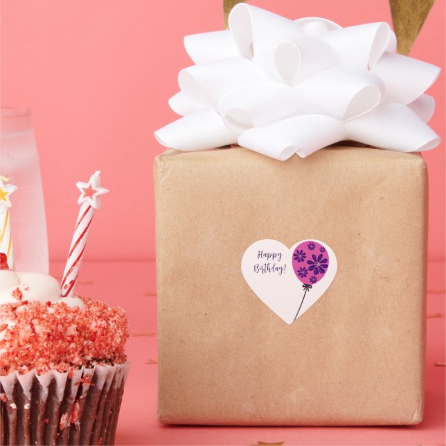 Chic Script Happy Birthday! Pink Balloon Herz-Aufkleber (Party)