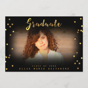Chic Script Imitate Gold Foil Confetti Graduate Fo Einladung