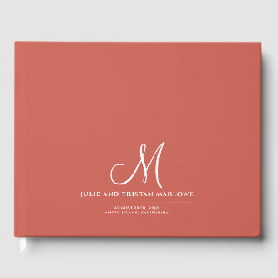 Chic Script Initial Wedding Monogram Orange Rust Gästebuch