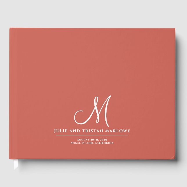 Chic Script Initial Wedding Monogram Orange Rust Gästebuch (Vorderseite)