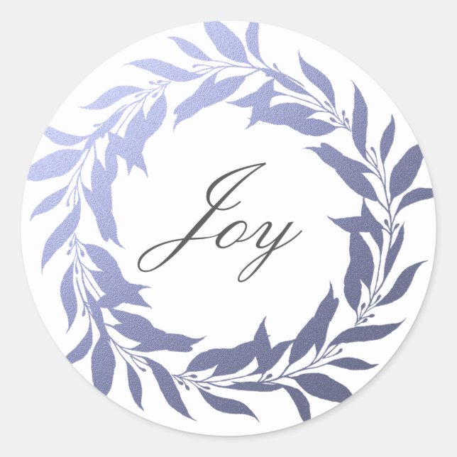Chic Script Joy Blue Foil Wreath Weihnachten Runder Aufkleber (Vorderseite)