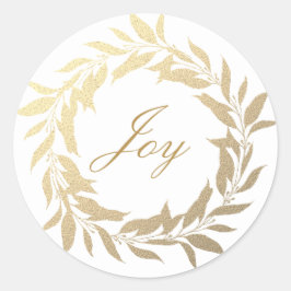 Chic Script Joy Gold Wreath Weihnachten Runder Aufkleber