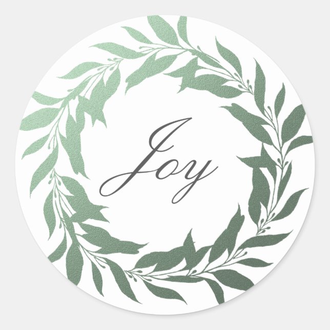 Chic Script Joy Green Foil Wreath Weihnachten Runder Aufkleber (Vorderseite)